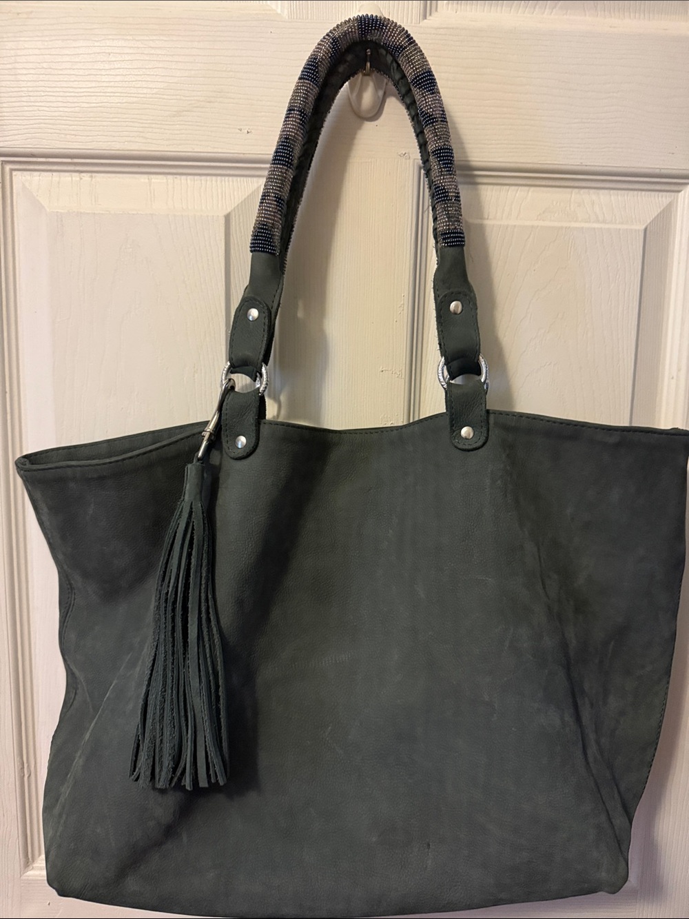 Maasai Collections Large Suede Leather Tote with Tassel